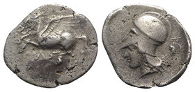 Akarnania, Federal Coinage, c. 320-280 BC. AR Stater (25mm, 8.35g, 6h). Leukas mint? Pegasos flying l. R/ Helmeted head of Athena l.; grape bunch on v...