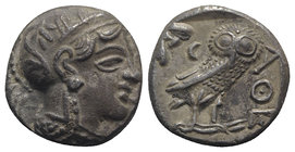 Attica, Athens, c. 454-404 BC. AR Tetradrachm (23mm, 16.68g, 9h). Helmeted head of Athena r. R/ Owl standing r., head facing; olive sprig behind; all ...