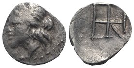 Crete, Kydonia, c. 320-270 BC. AR Diobol (13mm, 1.52g). Head of maenad l. R/ Raised linear square in which raised lines forming “skew” pattern. SNG vo...
