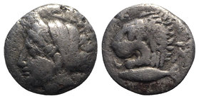 Mysia, Kyzikos, c. 390-341/0 BC. AR Drachm (13mm, 2.96g, 12h). Head of Kore Soteira l., hair in sphendone covered with a veil, wearing wreath of grain...