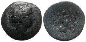 Islands of Caria, Rhodes, early 1st century AD. Æ (34mm, 23.25g, 12h). Teimostratos, treasurer. Radiate head of Dionysos r., wearing ivy wreath. R/ Ni...