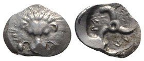 Dynasts of Lycia, Perikles (c. 380-360 BC). AR Tetrobol (18mm, 2.99g). Facing lion’s scalp. R/ Triskeles within shallow incuse. SNG von Aulock 4254. V...