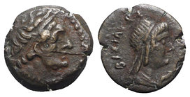 Ptolemaic Kings of Egypt, Ptolemy III Euergetes (246-222 BC). Æ Chalkous (11mm, 1.37g, 12h). Kyrene. Diademed head of Ptolemy I r., aegis around neck....