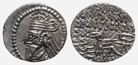 Kings of Parthia, Osroes II (c. AD 190). AR Drachm (19mm, 3.27g, 12h). Ekbatana. Diademed bust l., wearing tiara. R/ Archer (Arsakes I) seated r. on t...