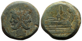 Anonymous, Rome, after 211 BC. Æ As (35mm, 49.12g, 7h). Laureate head of Janus. R/ Prow of galley r. Crawford 56/2; RBW 200-2. Green patina, VF