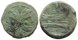 Anonymous, Rome, after 211 BC. Æ As (33mm, 37.73g, 1h). Laureate head of Janus. R/ Prow of galley r. Crawford 56/2; RBW 200-2. Green patina, about VF