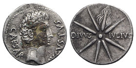 Augustus (27 BC-AD 14). AR Denarius (19mm, 3.00g, 11h). Uncertain Spanish mint (Colonia Patricia?), c. 18 BC. Head r., wearing oak wreath. R/ Comet wi...