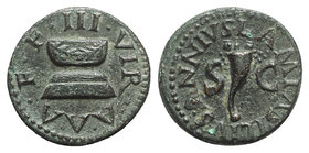Augustus (27 BC-AD 14). Æ Quadrans (17mm, 3.31g, 7h). Rome. Lamia, Silius, and Annius, moneyers, 9 BC. Cornucopia flanked by S-C. R/ Garlanded altar. ...