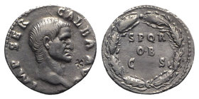 Galba (68-69). AR Denarius (19mm, 3.36 g, 5h). Rome, c. July AD 68-January AD 69. Bare head r. R/ S P Q R/ OB/ C S in three lines within oak wreath. R...