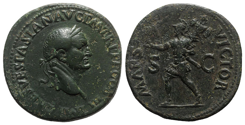 Vespasian (69-79). Æ Sestertius (33.5mm, 27.40g, 6h). Rome, AD 71. Laureate head...