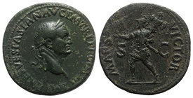 Vespasian (69-79). Æ Sestertius (33.5mm, 27.40g, 6h). Rome, AD 71. Laureate head r. R/ Mars advancing l., holding Victory and trophy. RIC II 175. Gree...