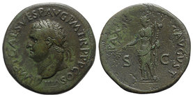 Titus (79-81). Æ Sestertius (34mm, 30.15g, 6h). Rome, 80-1. Laureate head l. R/ Pax standing l., holding olive branch and cornucopia. RIC II 155. Gree...