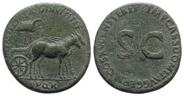 Julia Titi (Augusta, 79-90/1). Æ Sestertius (32.5mm, 22.04g, 6h). Rome, 90-1. Carpentum drawn r. by two mules. R/ Legend around large S • C. RIC II 71...