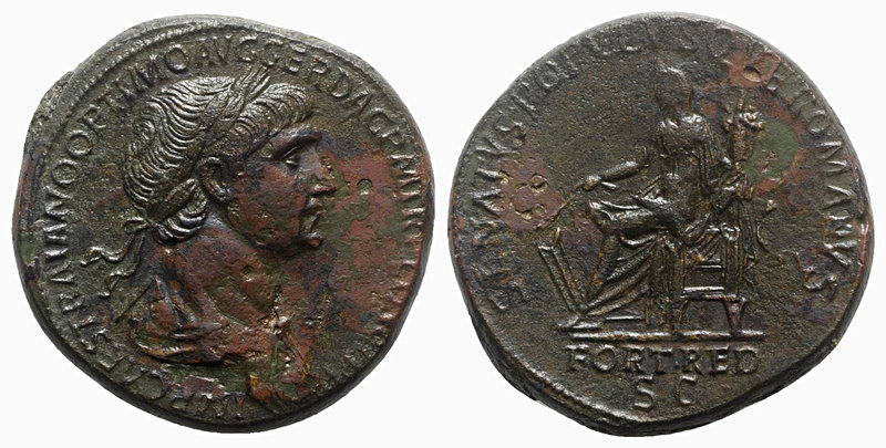 Trajan (98-117). Æ Sestertius (34mm, 27.19g, 6h). Rome, 114-5. Laureate and drap...