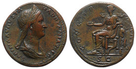 Sabina (Augusta, 128-136/7). Æ Sestertius (32mm, 22.60g, 6h). Rome, c. 128-134. Draped bust r., wearing wreath of grain ears. R/ Concordia seated l., ...
