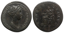 Sabina (Augusta, 128-136/7). Æ Sestertius (34mm, 25.18g, 6h). Rome, c. 128-134. Draped bust r. and diademed. R/ Concordia seated l., holding patera; c...