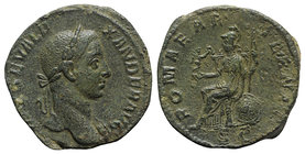 Severus Alexander (222-235). Æ Sestertius (30mm, 22.16g, 12h). Rome, AD 228. Laureate bust r., drapery on l. shoulder. R/ Roma seated l. on shield, ho...