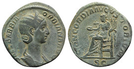 Orbiana (Augusta, 225-227). Æ Sestertius (30mm, 18.33g, 12h). Rome, AD 225. Diademed and draped bust r. R/ Concordia seated l., holding patera and dou...