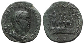 Balbinus (AD 238). Æ Sestertius (29mm, 16.43g, 12h). Rome, special inaugural issue. Laureate, draped and cuirassed bust r. R/ Balbinus, Pupienus and G...