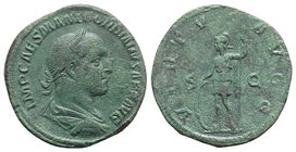 Gordian II (AD 238). Æ Sestertius (31mm, 18.24g, 12h). Rome. Laureate, draped and cuirassed bust r. R/ Virtus standing l., holding shield and spear. R...
