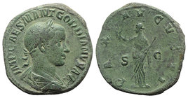 Gordian III (238-244). Æ Sestertius (31.5mm, 19.98g, 12h). Rome, AD 238. Laureate, draped, and cuirassed bust r. R/ Pax standing l., holding olive bra...
