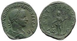 Gordian III (238-244). Æ Sestertius (30mm, 17.49g, 12h). Rome, AD 241. Laureate, draped and cuirassed bust r. R/ Laetitia standing facing, head l., ho...