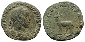 Philip II (Caesar, 244-247). Æ Sestertius (28.5mm, 14.92g, 12h). Rome, 246-9. Laureate, draped and cuirassed bust r. R/ Goat walking l. RIC IV 264. Gr...