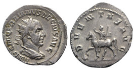 Trajan Decius (249-251). AR Antoninianus (23mm, 3.28g, 6h). Rome, AD 250. Radiate and cuirassed bust r. R/ Decius on horseback l. RIC IV 11b; RSC 4. V...