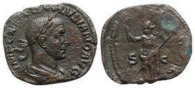 Volusian (251-253). Æ Sestertius (30mm, 17.90g, 6h). Rome, AD 252. Laureate, draped and cuirassed bust r. R/ Pax standing l., holding olive branch and...