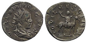 Valerian II (Caesar, 256-258). AR Antoninianus (20mm, 2.95g, 12h). Colonia Agrippinensis, 257-8. Radiate, draped and cuirassed bust r. R/ Young Jupite...