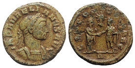 Aurelian (270-275). Æ As (25mm, 7.53g, 6h). Rome, AD 275. Laureate and cuirassed bust r. R/ Severina and Aurelian, holding sceptre, standing facing on...