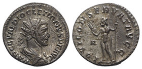 Diocletian (284-305). Radiate (21mm, 3.76g, 6h). Lugdunum, 285-6. Radiate, draped and cuirassed bust r. R/ Jupiter standing facing, head l., holding s...