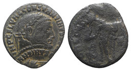 Constantine I (307/310-337). Æ Follis (20mm, 2.69g, 6h). Uncertain mint. Laureate head r. R/ Jupiter standing l., holding Victory on globe and sceptre...