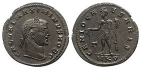 Maximinus II (Caesar, 305-309). Æ Follis (27mm, 4.75g, 12h). Cyzicus, 308-9. Laureate head r. R/ Genius standing l., holding patera and cornucopia; Γ/...