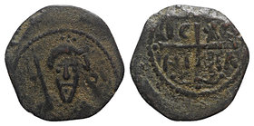 Crusaders, Antioch. Tancred (Regent, 1101-03, 1104-12). Æ Follis (21mm, 3.43g, 6h). Bust of Tancred facing, wearing turban and holding sword. R/ Cross...