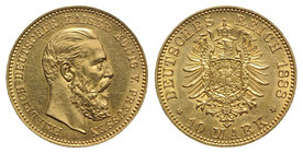Germany, Prussia. Friedrich III (1888). AV 10 Mark 1888, Berlin (19mm, 3.99g, 12h). KM 514; Friedberg 3829. Good EF