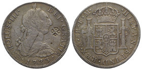Mexico, Carlos III (1759-1788). AR 8 Reales 1773 (40.5mm, 26.57g, 12h). Calicó 918. Countermark on obv., scratches, Good Fine