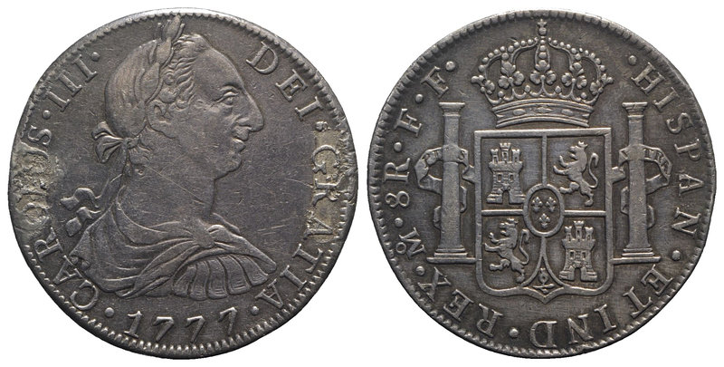 Mexico, Carlos III (1759-1788). AR 8 Reales 1777 (39mm, 26.72g, 12h). Calicó 923...
