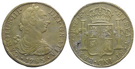 Mexico, Carlos III (1759-1788). AR 8 Reales 1783 (39mm, 26.89g, 12h). Calicó 933. Gilt patina, small metal flaw on rev., VF