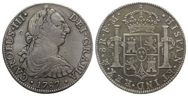 Mexico, Carlos III (1759-1788). AR 8 Reales 1787 (39mm, 26.79g, 12h). Calicó 941. Marks and light scratches, VF