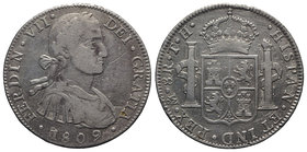 Mexico, Ferdinando VII (1808-1833). AR 8 Reales 1809 (39mm, 26.57g, 12h). Calicó 539. Scratches on obv., Good Fine / VF