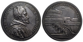 Papal, Clemente IX (1667-1669). AR Medal 1669 (40mm, 36.69g, 12h), opus Alberto Hamerani. Bust r. R/ View of Ponte Sant'Angelo and Castel Sant'Angelo....