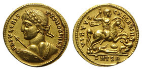 Crispus (Caesar, 316-326). Fake AV Solidus (20mm, 4.51g, 6h). Thessalonica. Laureate bust l., wearing balteus, holding spear forward and shield. R/ Cr...