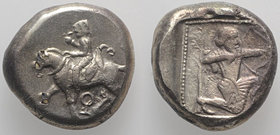 Cilicia, Tarsos, c. 420-410 BC. AR Stater (19mm, 11.06g, 6h). Rider, sitting on an ornate saddle, riding panther(?) l., holding club; below panther’s ...