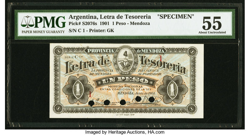 Argentina Letra de Tesoreria 1 Peso 6.1901 Pick S2076s Specimen PMG About Uncirc...