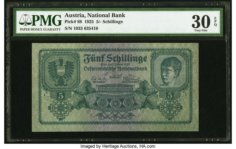 Austria Austrian National Bank 5 Schilling 2.1.1925 Pick 88 PMG Very Fine 30 EPQ...