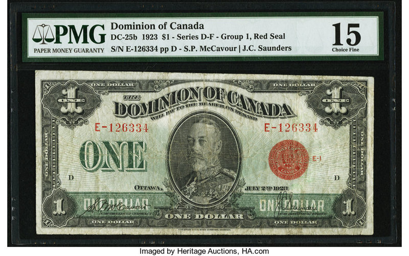 Canada Dominion of Canada $1 2.7.1923 DC-25b PMG Choice Fine 15. 

HID0980124201...