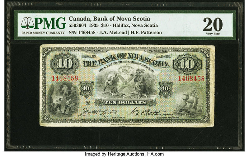 Canada Halifax, NS- Bank of Nova Scotia $10 2.1.1935 Ch.# 550-36-04 PMG Very Fin...