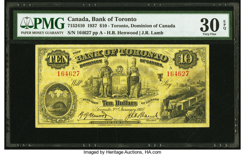 Canada Toronto, ON- Bank of Toronto $10 2.1.1937 Ch.# 715-24-10 PMG Very Fine 30...