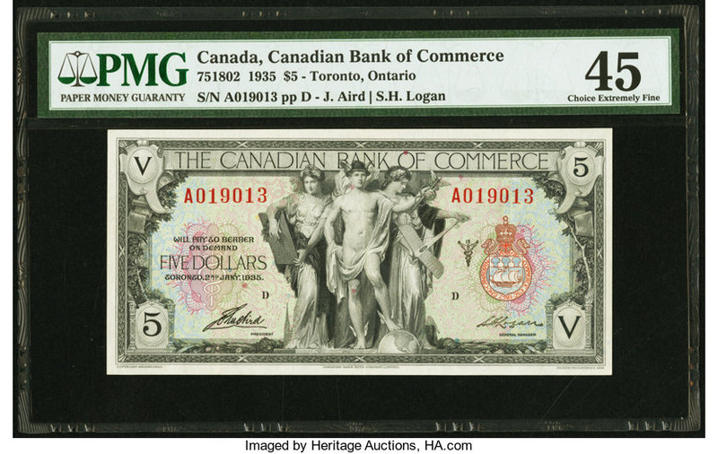 Canada Toronto, ON- Bank of Commerce $5 2.1.1935 Ch.# 75-18-02 PMG Choice Extrem...